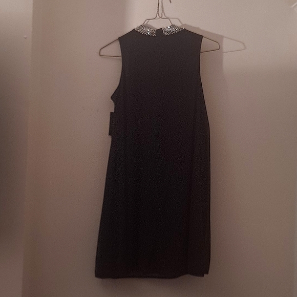 Elegant Black Chiffon Slip Dress w/Silver Beaded Neck - NWT - Picture 2 of 2
